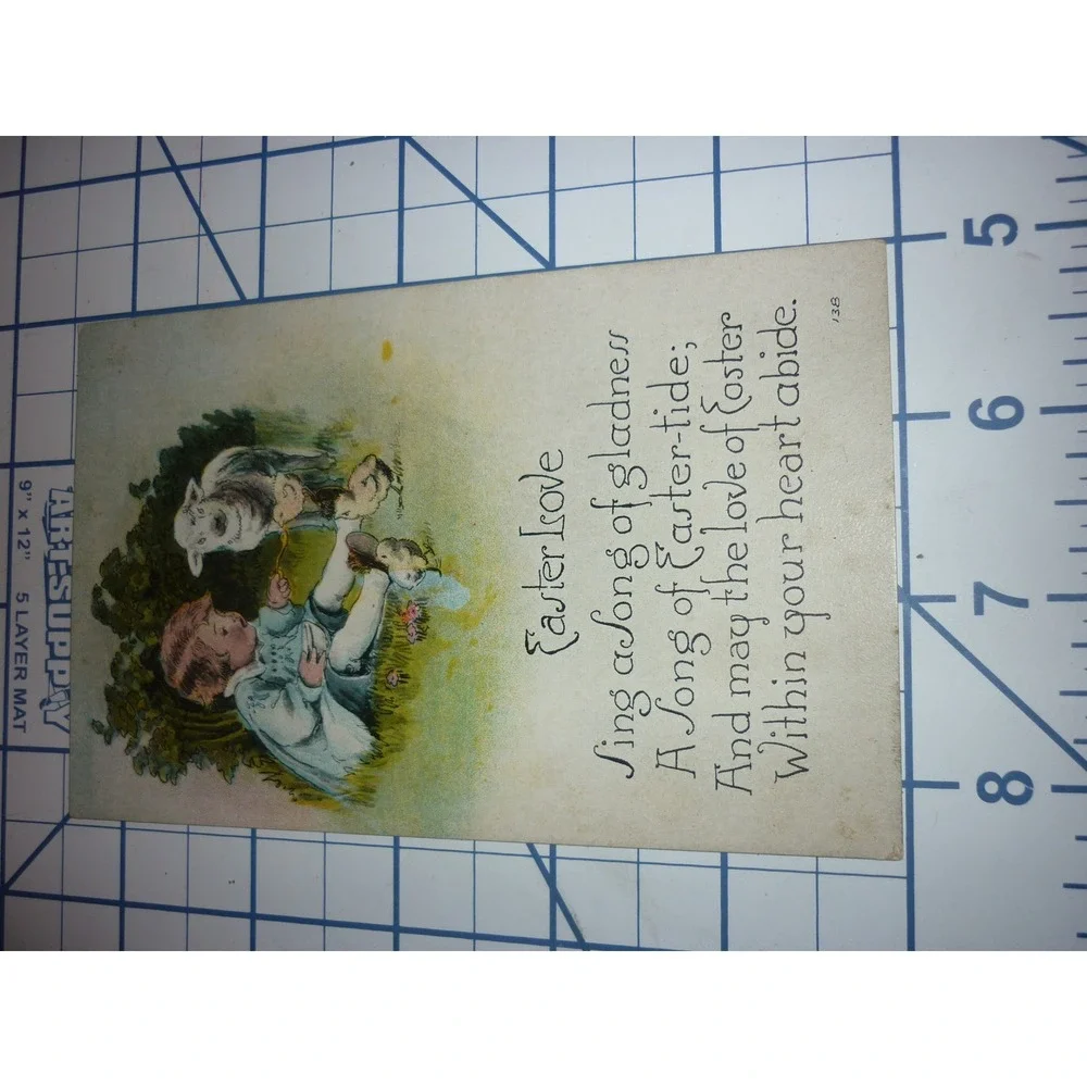 Vintage Easter Postcard Child Feeding Lamb Chicks Poem Series 138 1920 Greeting‎